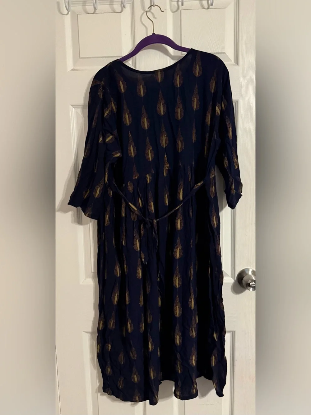 Women's Maternity Navy Dress with Gold Leaf Print - Picture 2 of 5
